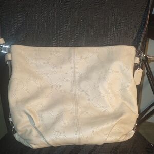 Coach Beige Leather Bag Perforated Signature